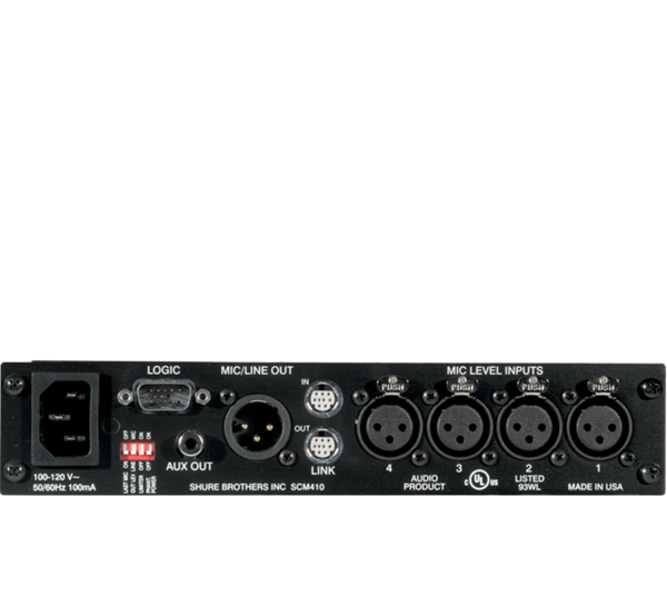 SCM410 4CH  AUTOMATIC MICROPHONE MIXER (110V) WITH LOGIC CONTROL AND EQ PER CHANNEL